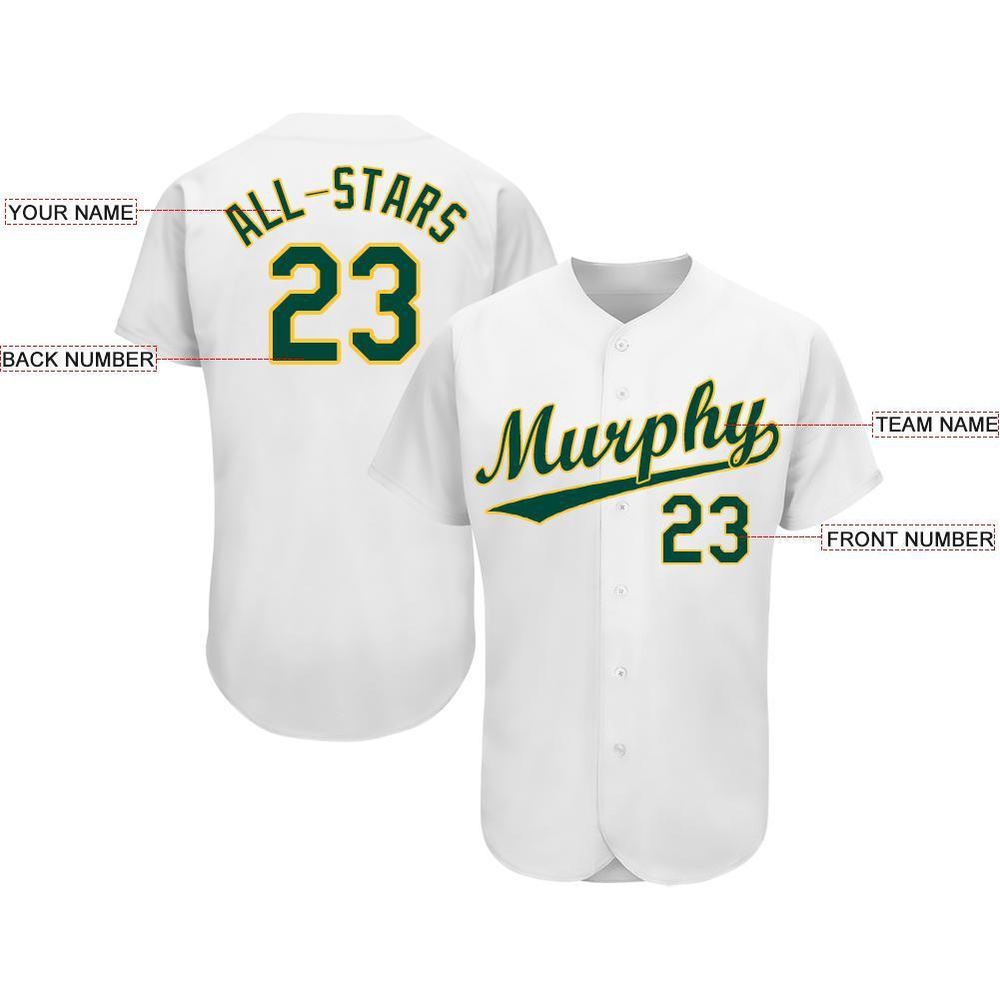 White Green-Gold Baseball Jersey, Custom Baseball Jersey, Personalized Sport Jersey