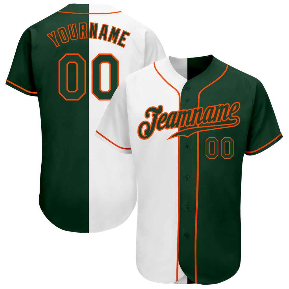 White Green-Orange Authentic Split Fashion Baseball Jersey, Custom Baseball Jersey, Personalized Sport Jersey