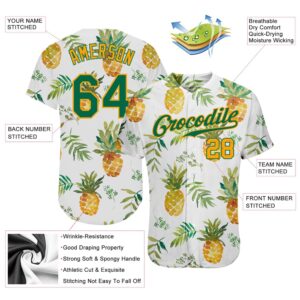 White Kelly Green Gold 3D Pattern Design Hawaii Pineapples Authentic Baseball Jersey Custom Baseball Jersey Personalized Sport Jersey 2 vggi03.jpg