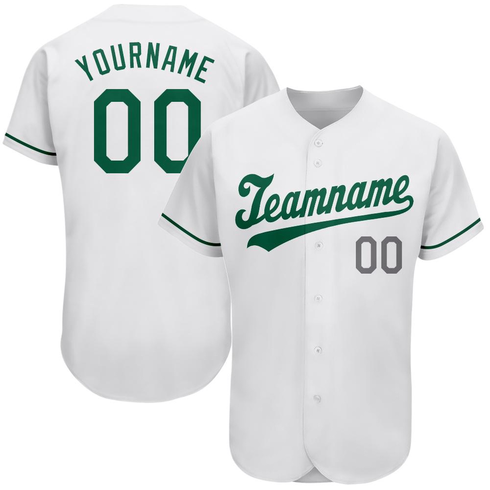 White Kelly Green-Gray Authentic St. Patrick’s Day Baseball Jersey, Custom Baseball Jersey, Personalized Sport Jersey