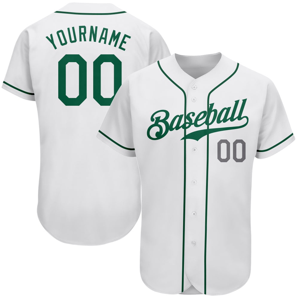 White Kelly Green-Light Gray Authentic Baseball Jersey, Custom Baseball Jersey, Personalized Sport Jersey