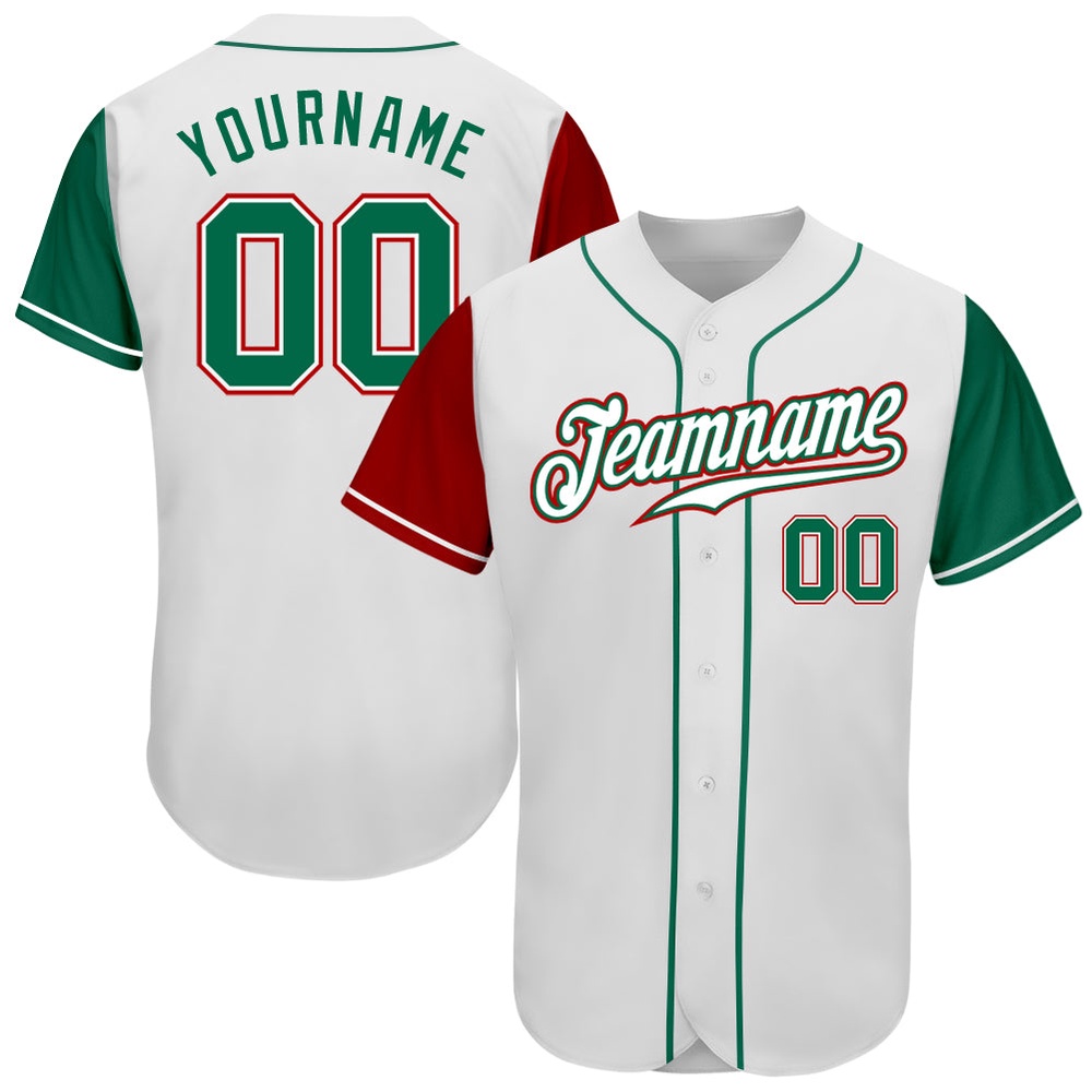 White Kelly Green-Red Authentic Two Tone Baseball Jersey, Custom Baseball Jersey, Personalized Sport Jersey