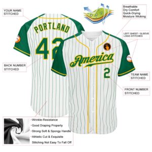 White Kelly Green Pinstripe Kelly Green Gold Authentic Raglan Sleeves Baseball Jersey Custom Baseball Jersey Personalized Sport Jersey 2 eppi31.jpg