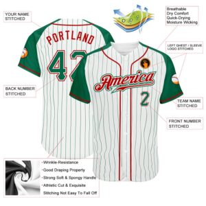 White Kelly Green Pinstripe Kelly Green Red Authentic Raglan Sleeves Baseball Jersey Custom Baseball Jersey Personalized Sport Jersey 2 tev77n.jpg