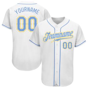 White Light Blue-Gold Authentic Baseball Jersey, Custom&hellip;