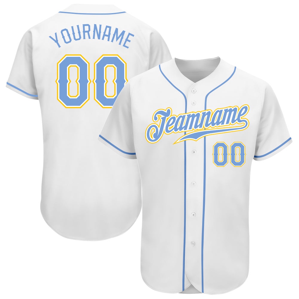 White Light Blue-Gold Authentic Baseball Jersey, Custom Baseball Jersey, Personalized Sport Jersey