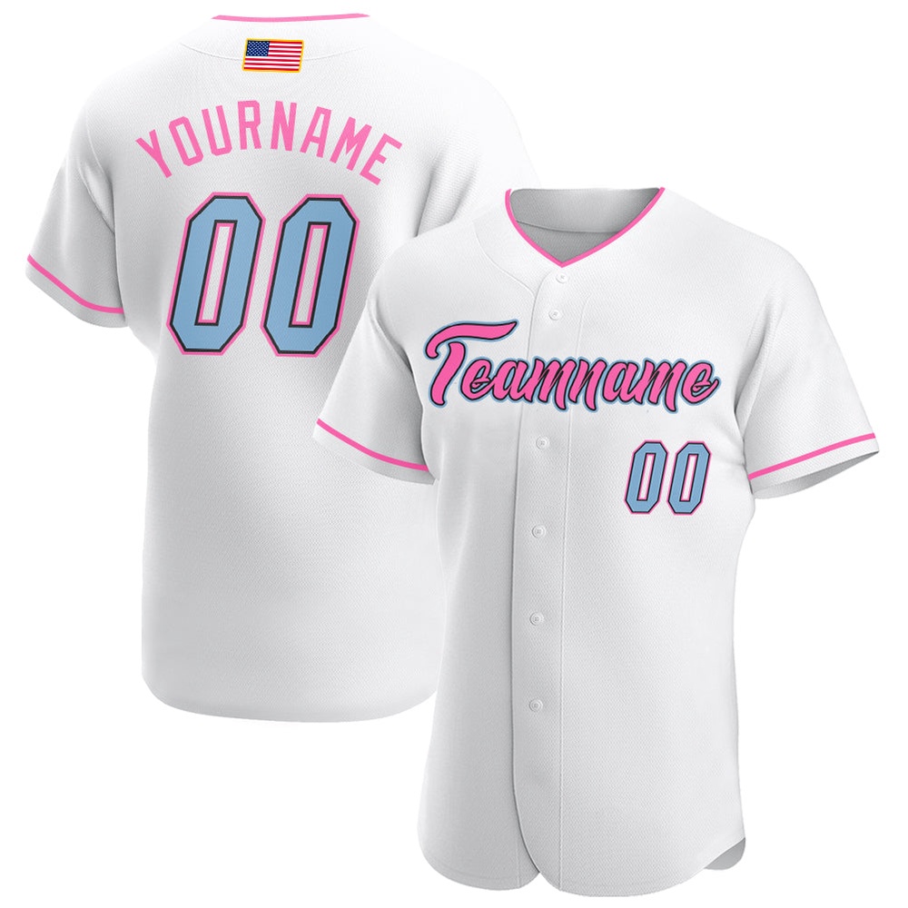 White Light Blue-Pink Authentic American Flag Fashion Baseball Jersey, Custom Baseball Jersey, Personalized Sport Jersey