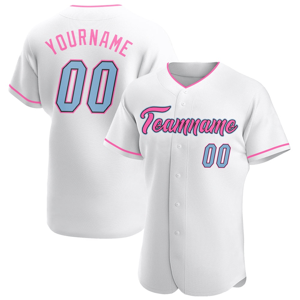 White Light Blue-Pink Authentic Baseball Jersey, Custom Baseball Jersey, Personalized Sport Jersey