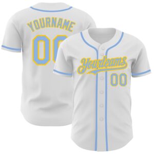 White Light Blue-Yellow Authentic Baseball Jersey, Custom&hellip;