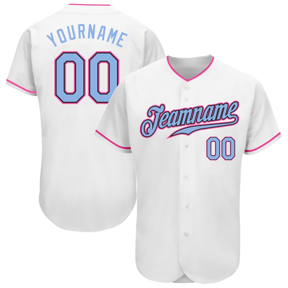 White Light Blue Black-Pink Authentic Baseball Jersey, Custom Baseball Jersey, Personalized Sport Jersey