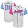 White Light Blue Black-Pink Authentic Baseball Jersey, Custom Baseball Jersey, Personalized Sport Jersey