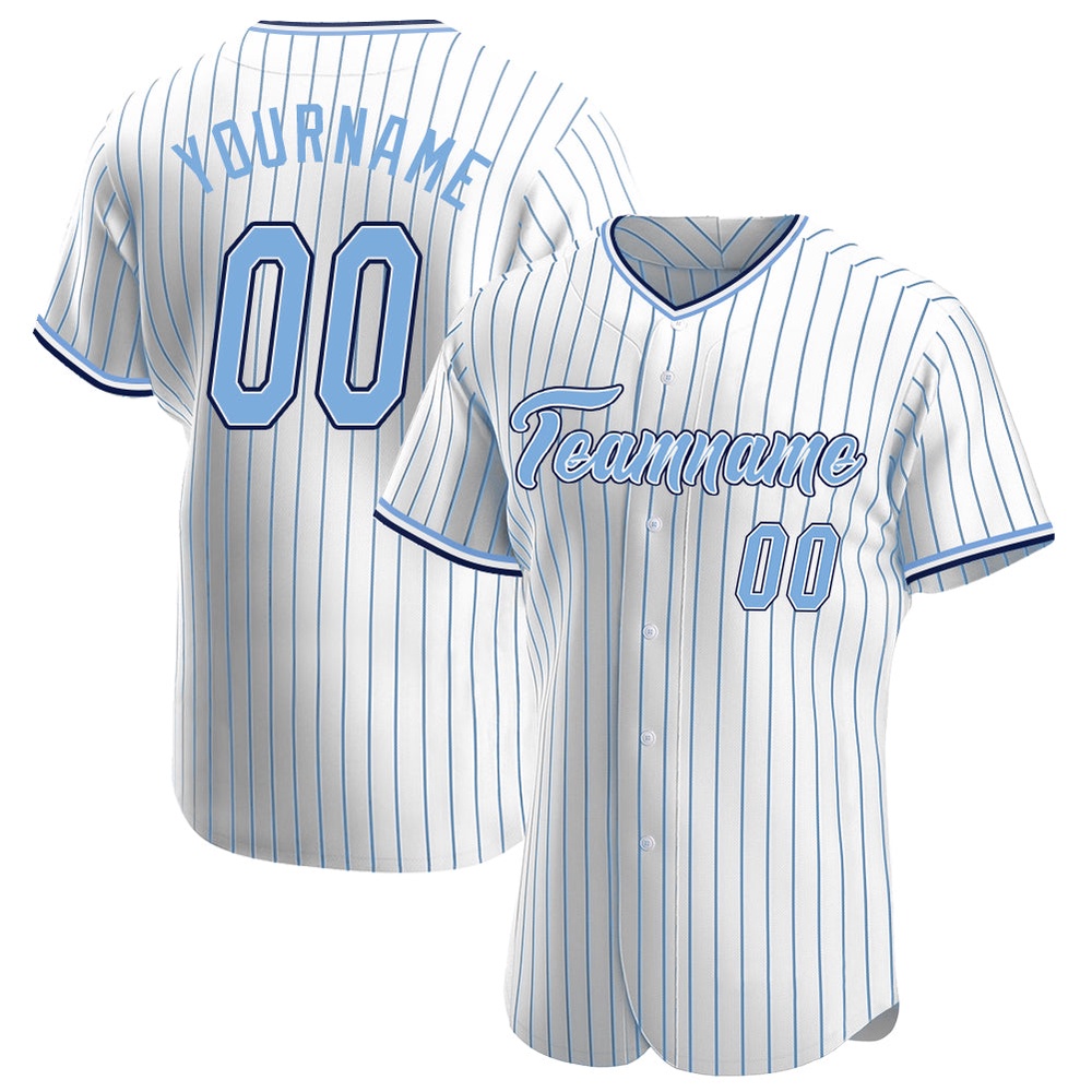 White Light Blue Pinstripe Light Blue-Navy Authentic Baseball Jersey, Custom Baseball Jersey, Personalized Sport Jersey