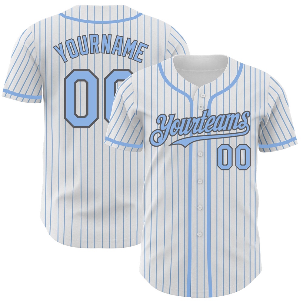 White Light Blue Pinstripe Steel Gray Authentic Baseball Jersey, Custom Baseball Jersey, Personalized Sport Jersey