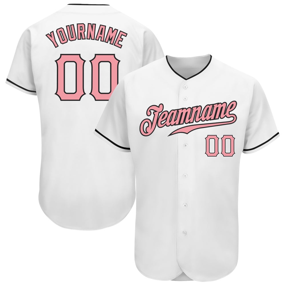 White Medium Pink-Black Authentic Baseball Jersey, Custom Baseball Jersey, Personalized Sport Jersey