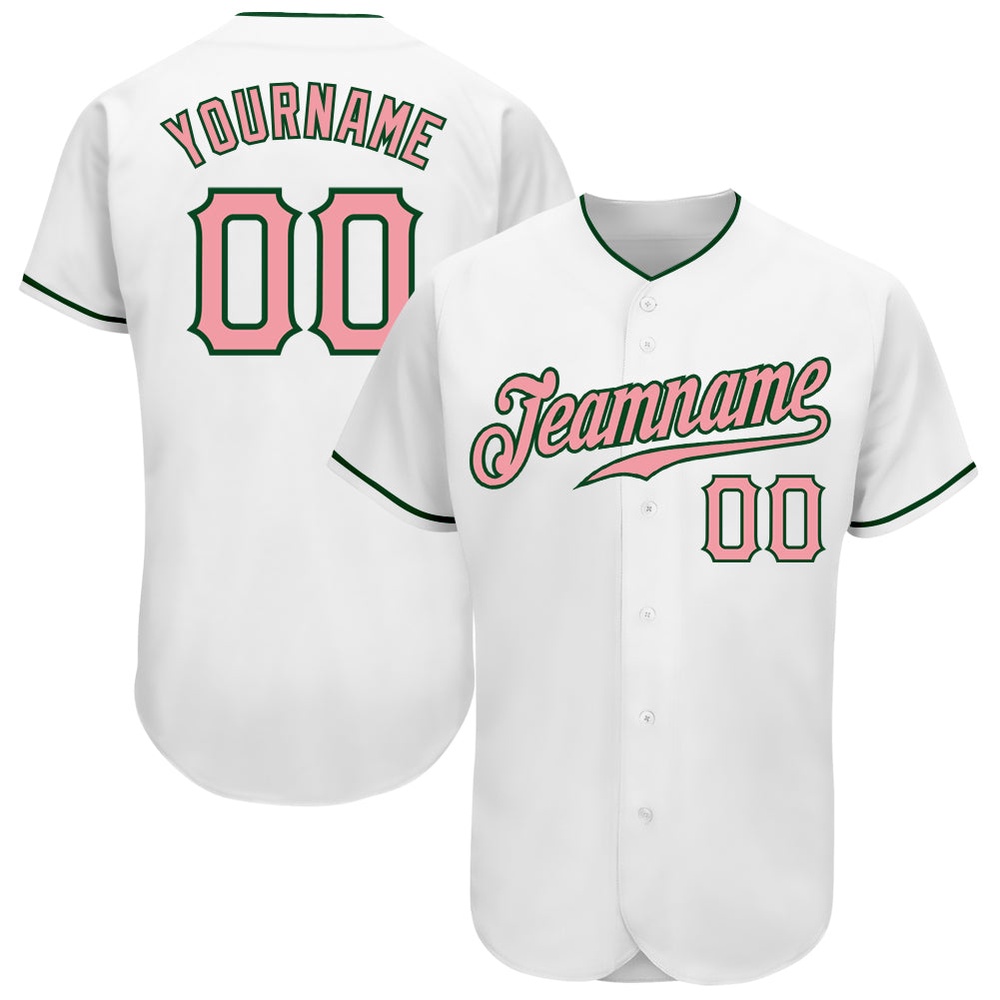 White Medium Pink-Green Authentic Baseball Jersey, Custom Baseball Jersey, Personalized Sport Jersey