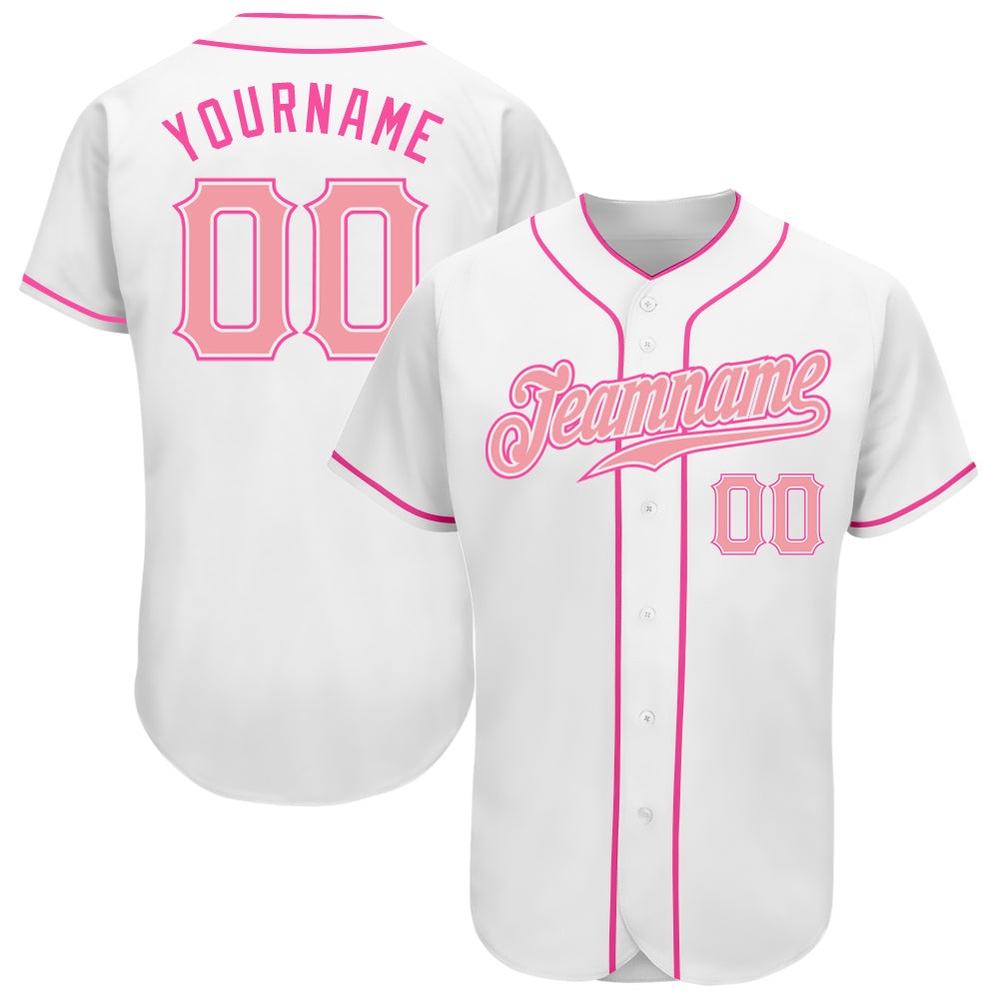 White Medium Pink-Pink Authentic Baseball Jersey, Custom Baseball Jersey, Personalized Sport Jersey