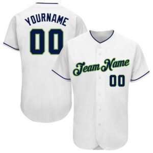 White Navy-Neon Green Authentic Baseball Jersey, Custom&hellip;