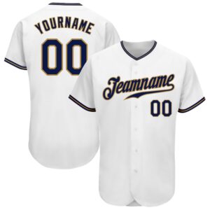 White Navy-Old Gold Authentic Baseball Jersey, Custom&hellip;