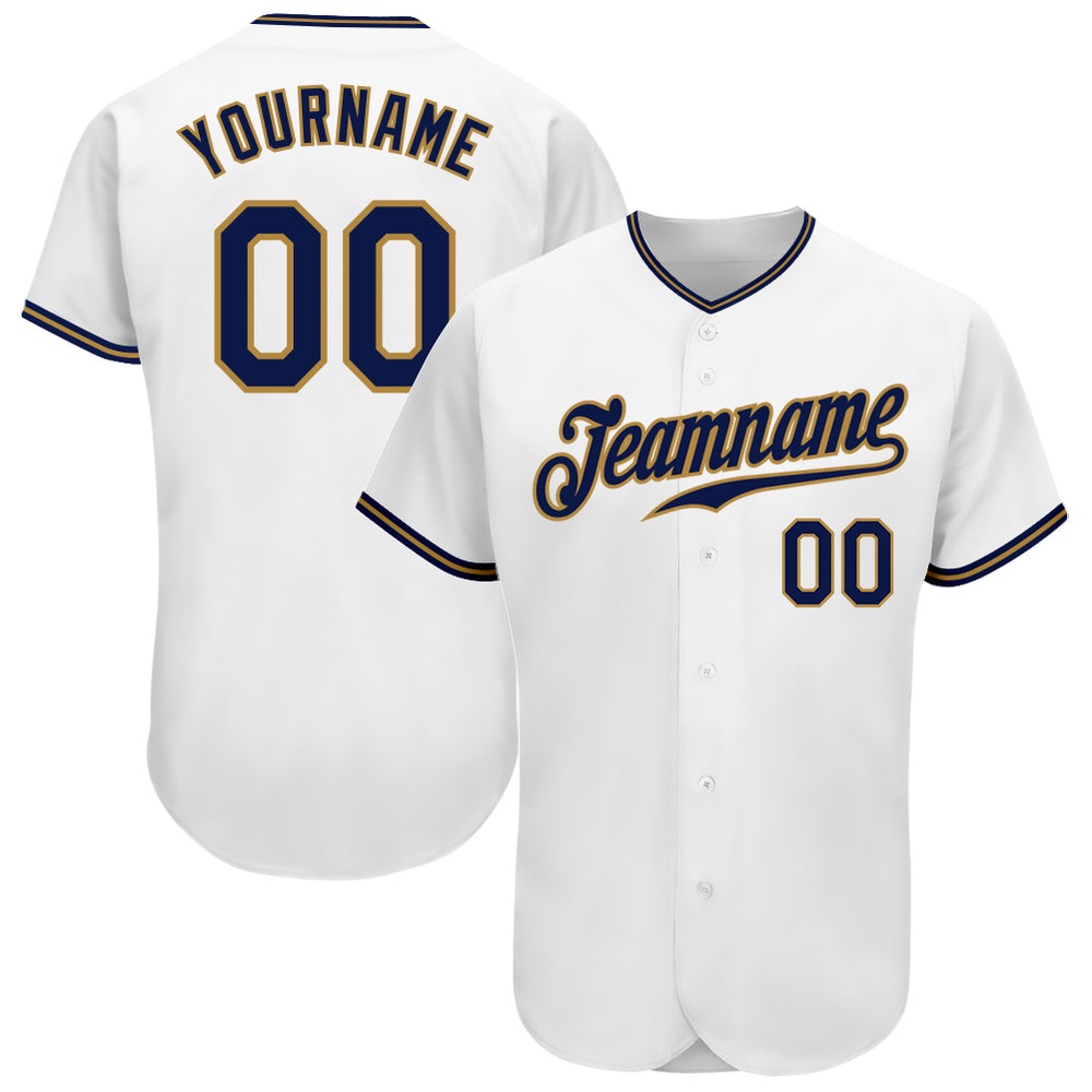 White Navy-Old Gold Authentic Baseball Jersey, Custom Baseball Jersey, Personalized Sport Jersey