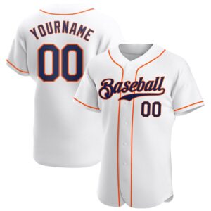 White Navy-Orange Authentic Baseball Jersey, Custom Baseball&hellip;