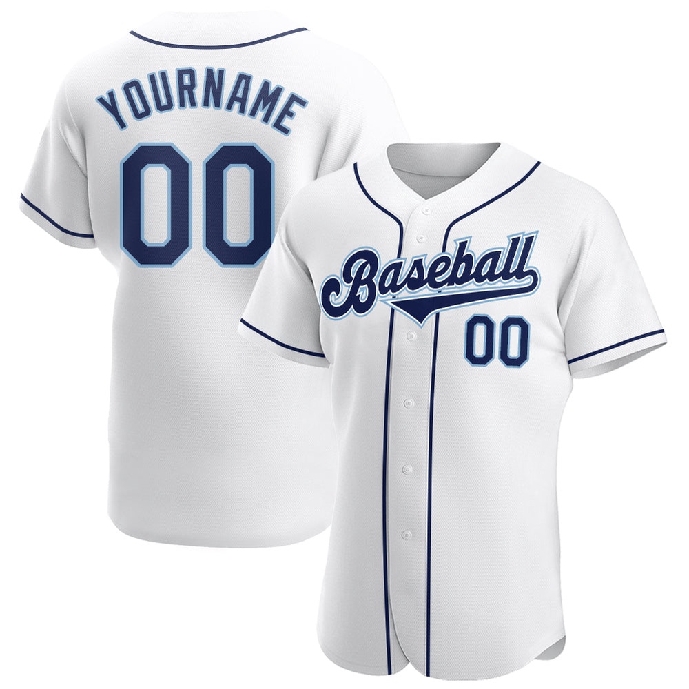 White Navy-Powder Blue Authentic Baseball Jersey, Custom Baseball Jersey, Personalized Sport Jersey