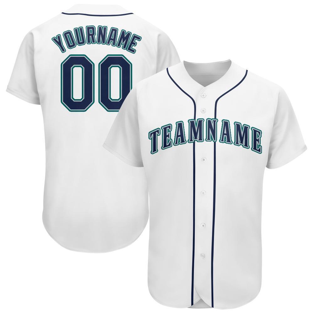 White Navy-Teal Baseball Jersey, Custom Baseball Jersey, Personalized Sport Jersey