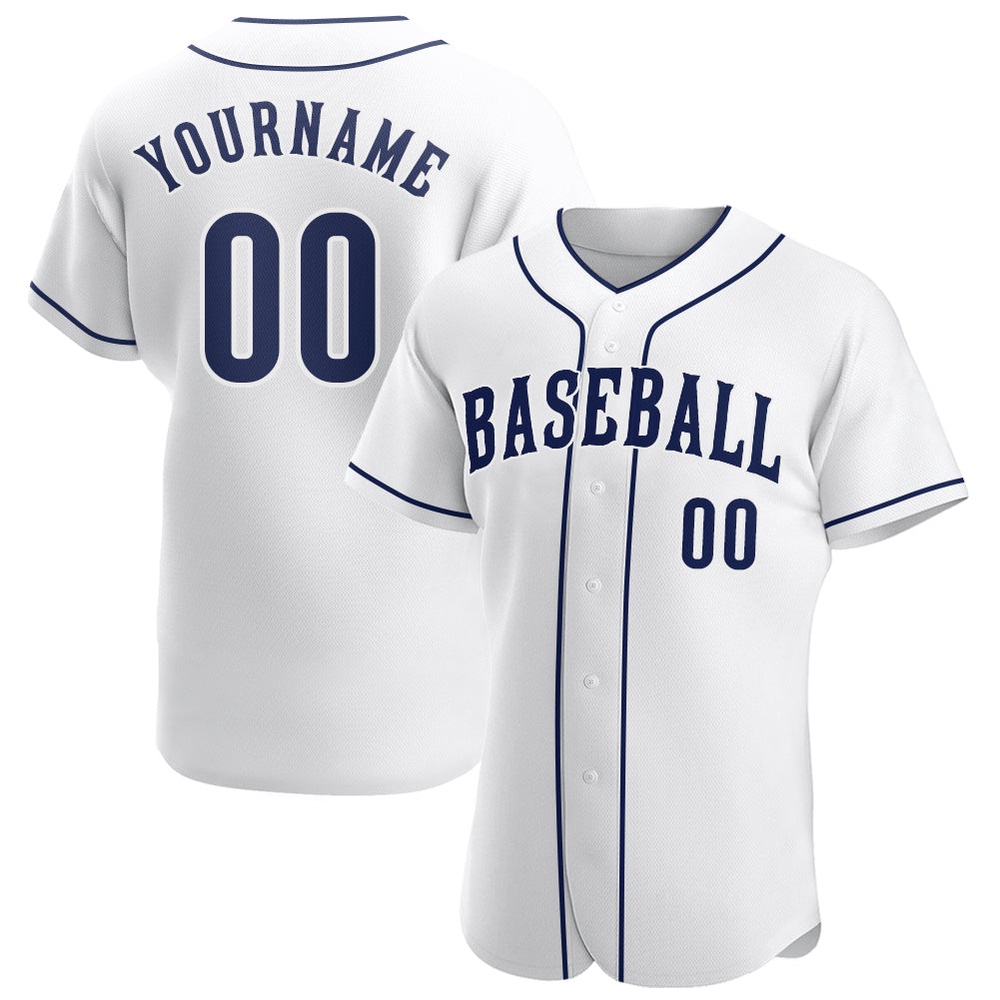 White Navy-White Authentic Baseball Jersey, Custom Baseball Jersey, Personalized Sport Jersey