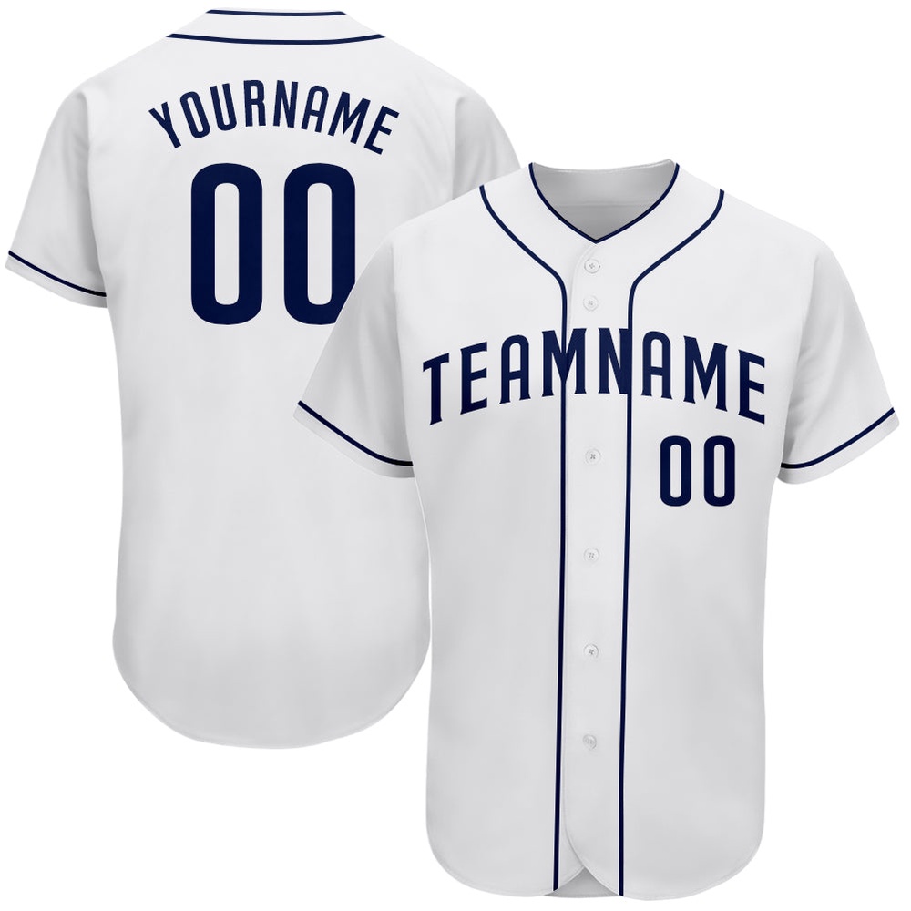 White Navy Authentic Baseball Jersey, Custom Baseball Jersey, Personalized Sport Jersey