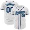 White Navy Pinstripe Light Blue Authentic Baseball Jersey, Custom Baseball Jersey, Personalized Sport Jersey