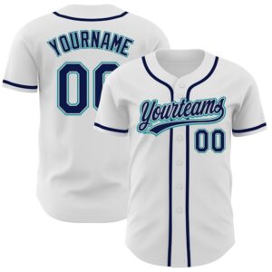 White Navy Gray-Teal Authentic Baseball Jersey, Custom&hellip;