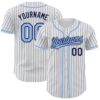 White Navy Pinstripe Light Blue-Gray Authentic Baseball Jersey, Custom Baseball Jersey, Personalized Sport Jersey