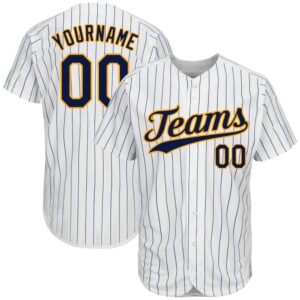 White Navy Pinstripe Navy-Gold Authentic Baseball Jersey,&hellip;