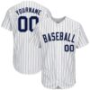 White Navy Pinstripe Navy-Gray Authentic Raglan Sleeves Baseball Jersey, Custom Baseball Jersey, Personalized Sport Jersey