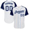 White Navy Pinstripe Navy-Gray Authentic Throwback Rib-Knit Baseball Jersey Shirt, Custom Baseball Jersey, Personalized Sport Jersey