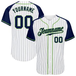White Navy Pinstripe Navy-Neon Green Authentic Raglan&hellip;