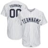 White Navy Pinstripe Light Blue-Gray Authentic Baseball Jersey, Custom Baseball Jersey, Personalized Sport Jersey