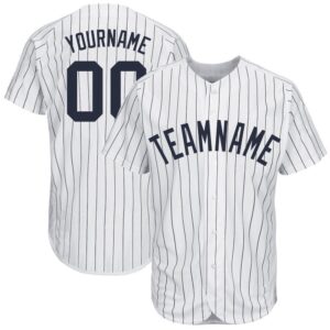 White Navy Pinstripe Navy Baseball Jersey, Custom&hellip;