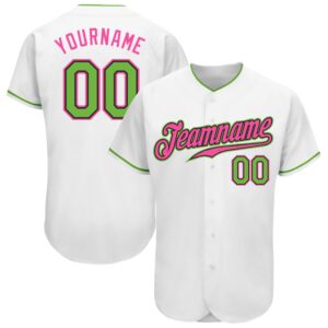 White Neon Green-Pink Authentic Baseball Jersey, Custom&hellip;