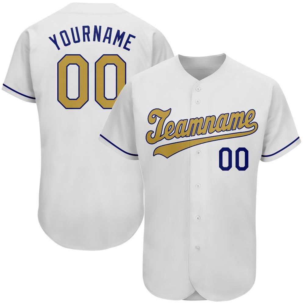 White Old Gold-Royal Authentic Baseball Jersey, Custom Baseball Jersey, Personalized Sport Jersey