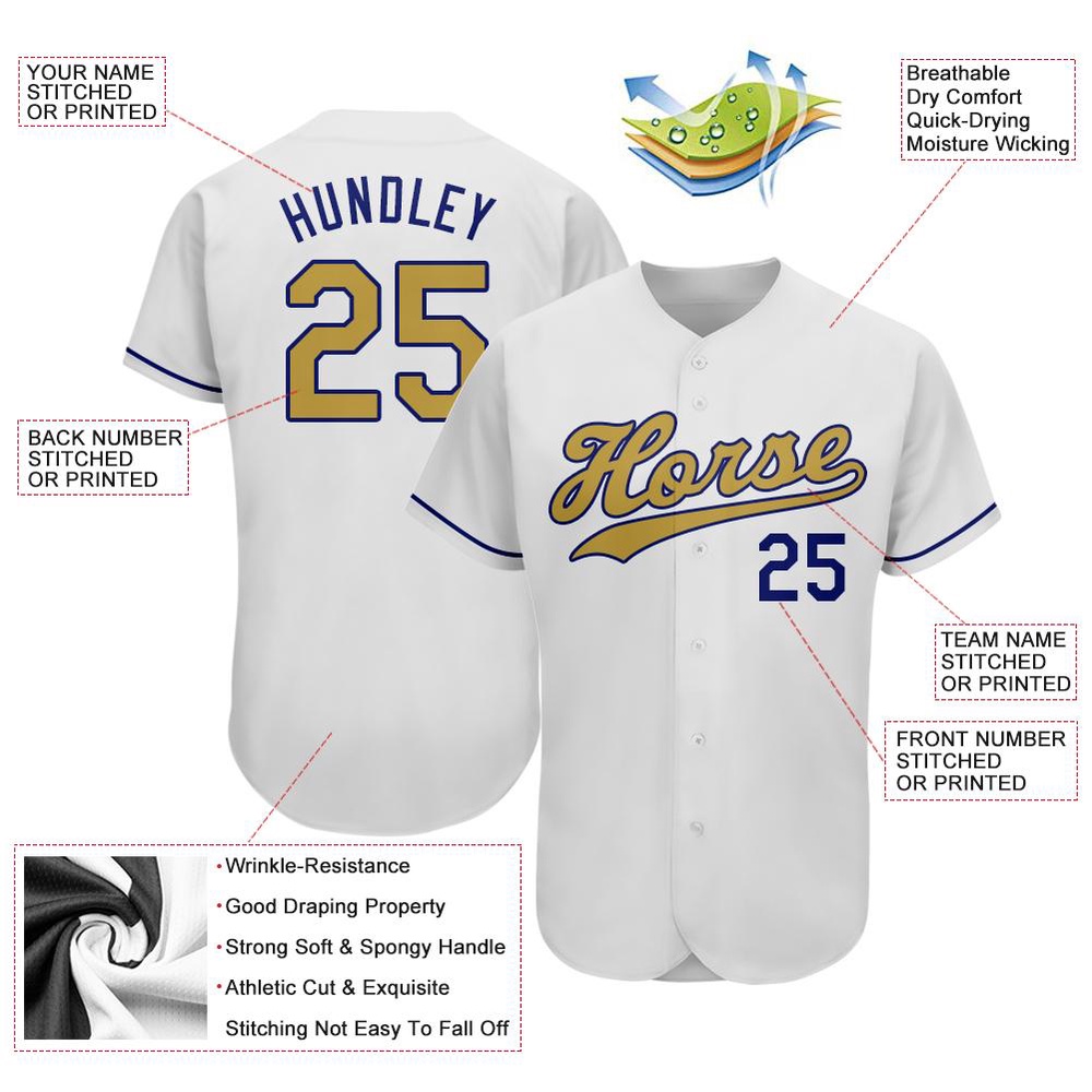 White Old Gold-Royal Authentic Baseball Jersey, Custom Baseball Jersey, Personalized Sport Jersey