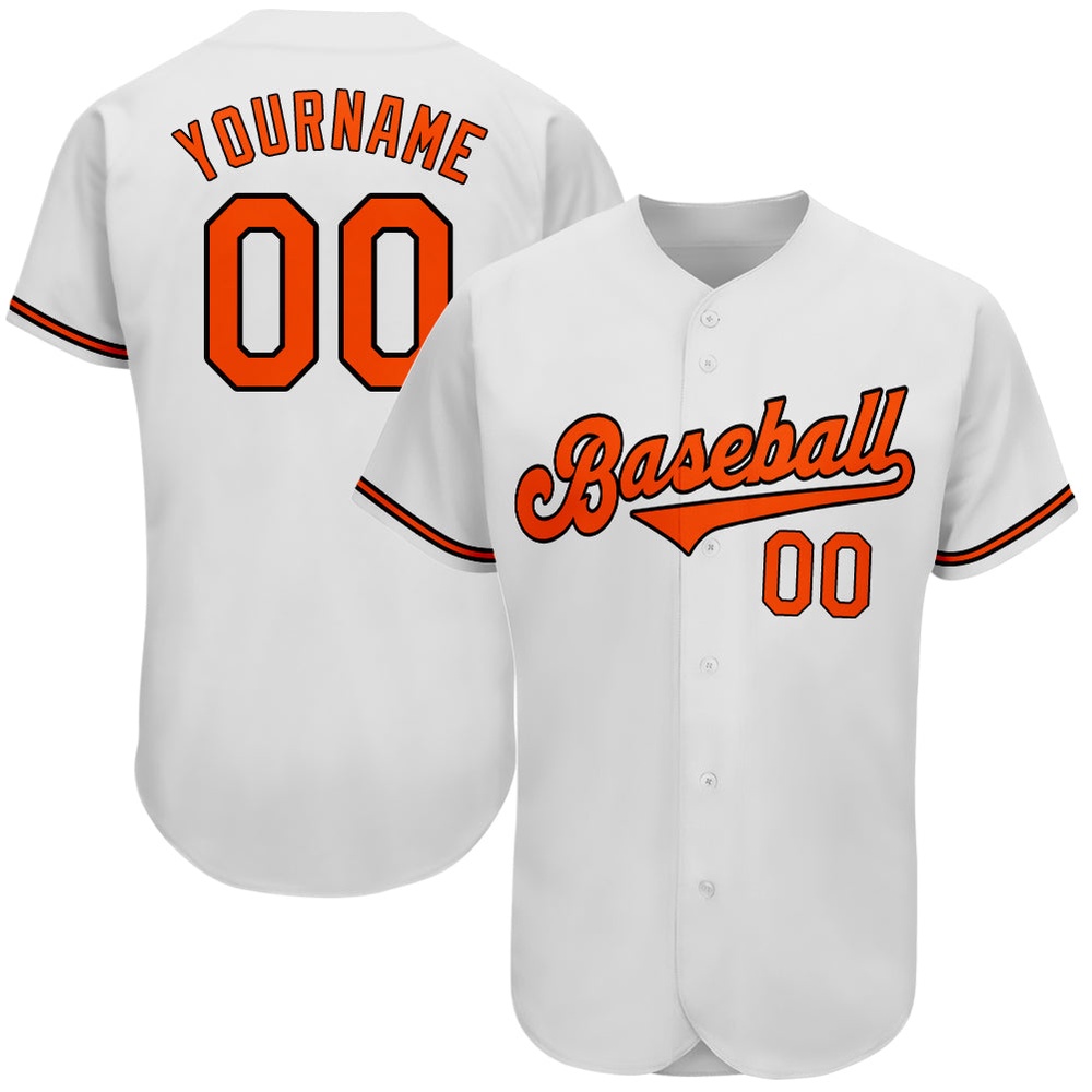 White Orange-Black Authentic Baseball Jersey, Custom Baseball Jersey, Personalized Sport Jersey