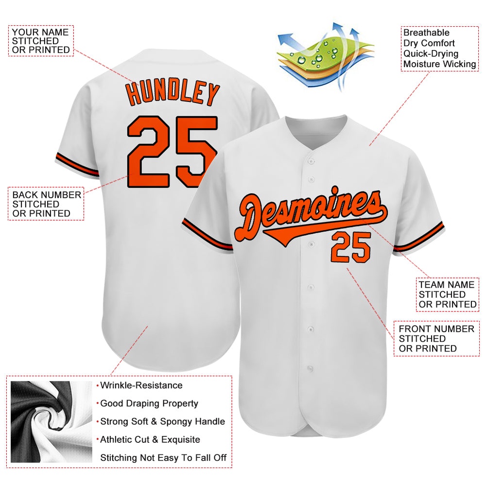 White Orange-Black Authentic Baseball Jersey, Custom Baseball Jersey, Personalized Sport Jersey
