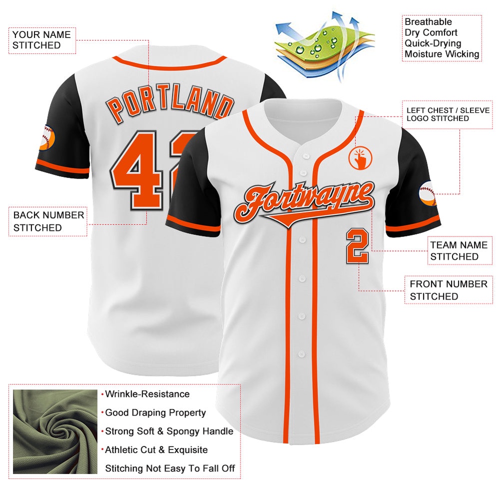 White Orange-Black Authentic Two Tone Baseball Jersey, Custom Baseball Jersey, Personalized Sport Jersey