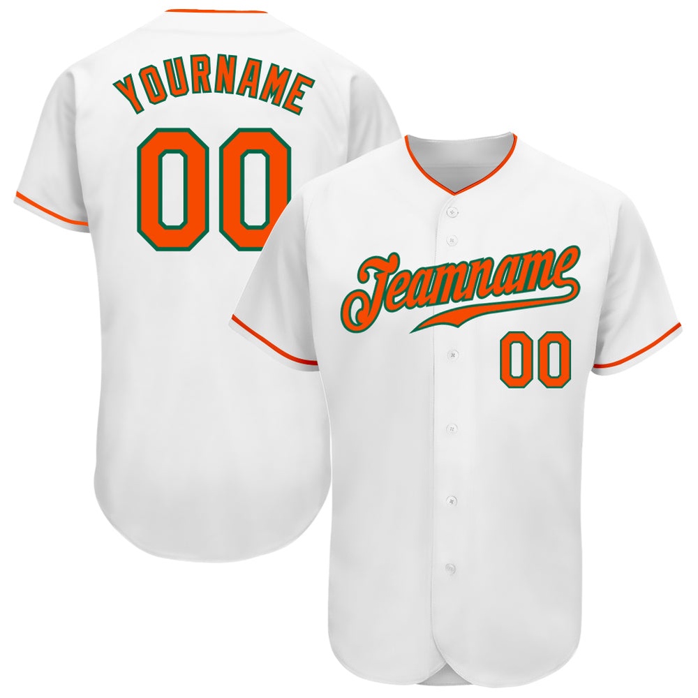 White Orange-Kelly Green Authentic Baseball Jersey, Custom Baseball Jersey, Personalized Sport Jersey