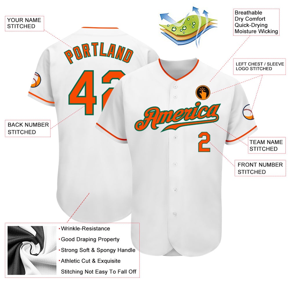 White Orange-Kelly Green Authentic Baseball Jersey, Custom Baseball Jersey, Personalized Sport Jersey