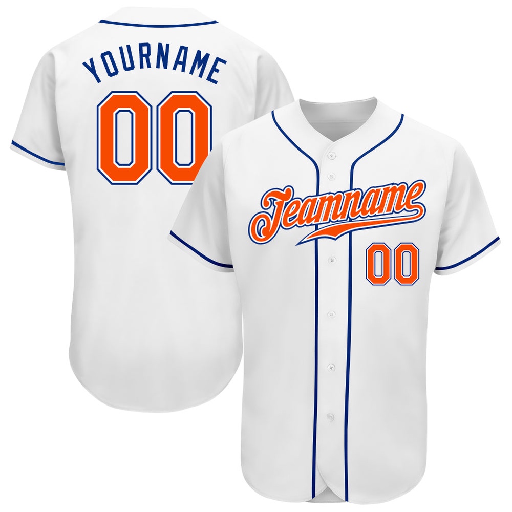 White Orange-Royal Authentic Baseball Jersey, Custom Baseball Jersey, Personalized Sport Jersey