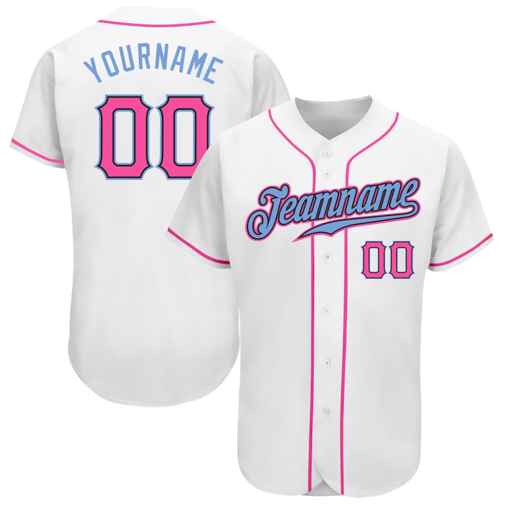 White Pink-Light Blue Authentic Baseball Jersey, Custom Baseball Jersey, Personalized Sport Jersey