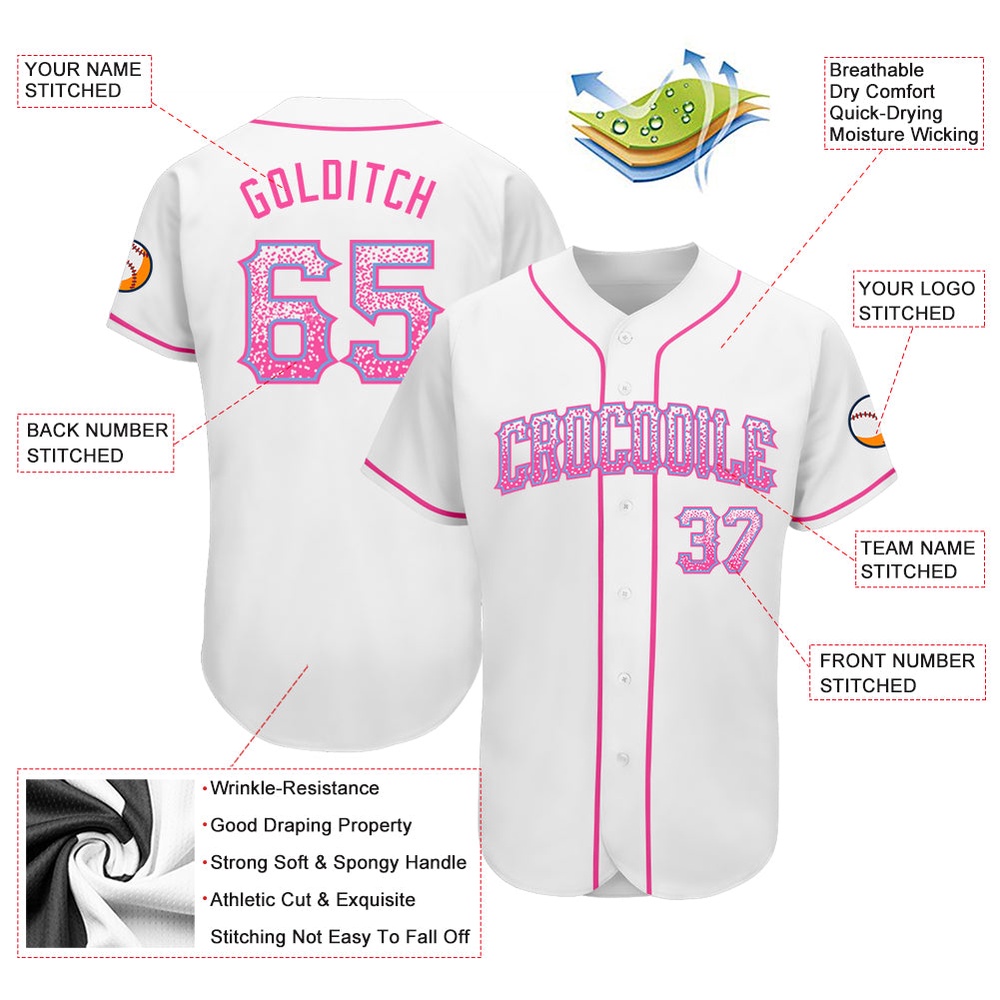 White Pink-Light Blue Authentic Drift Fashion Baseball Jersey, Custom Baseball Jersey, Personalized Sport Jersey