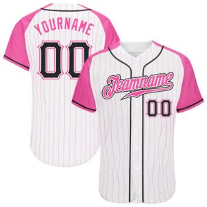 White Pink Pinstripe Black-Pink Authentic Raglan Sleeves&hellip;