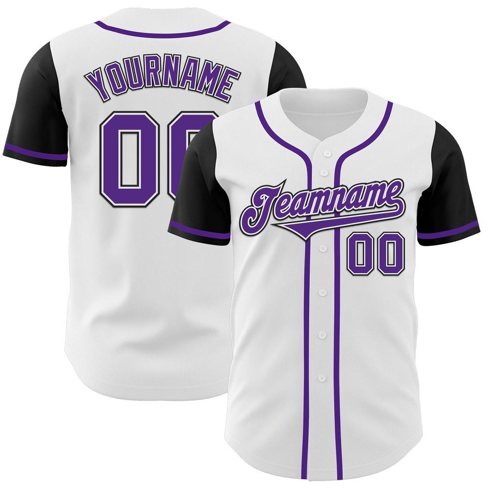 White Purple-Black Authentic Two Tone Baseball Jersey, Custom Baseball Jersey, Personalized Sport Jersey
